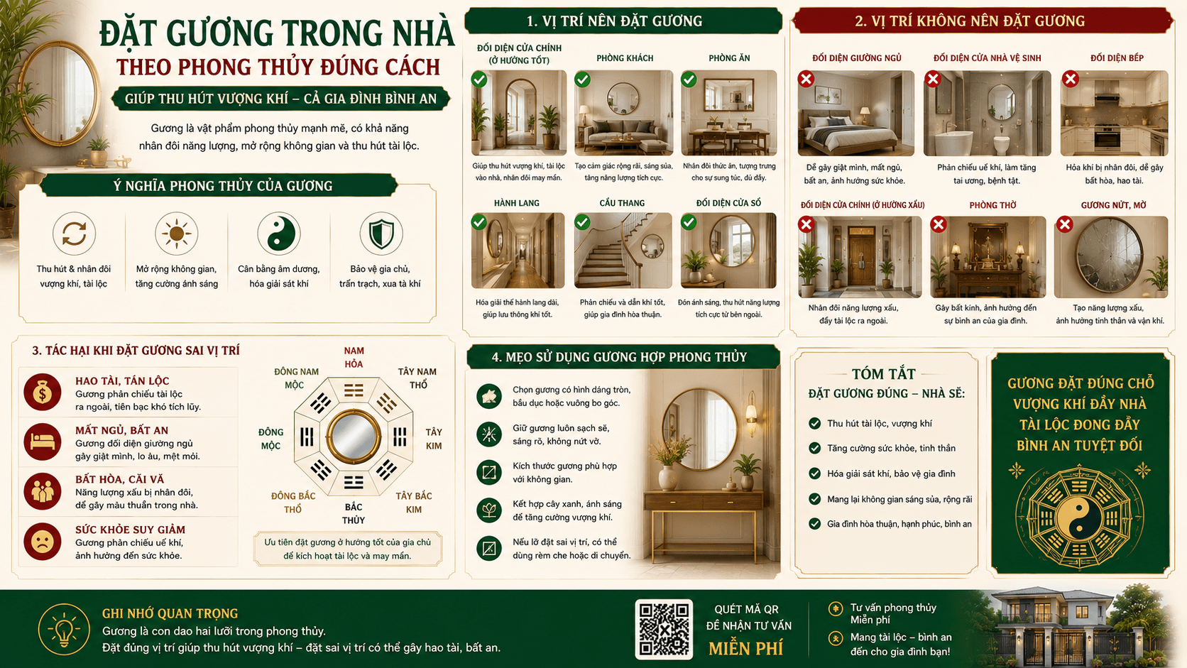 Đặt Gương Trong Nhà Theo Phong Thủy: Nên Và Không Nên Đặt Ở Đâu?