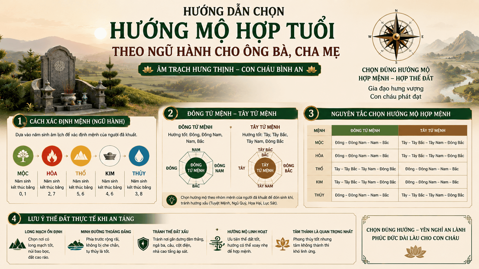 Hướng Mộ Hợp Tuổi: Cách Chọn Hướng An Táng Cho Ông Bà, Cha Mẹ